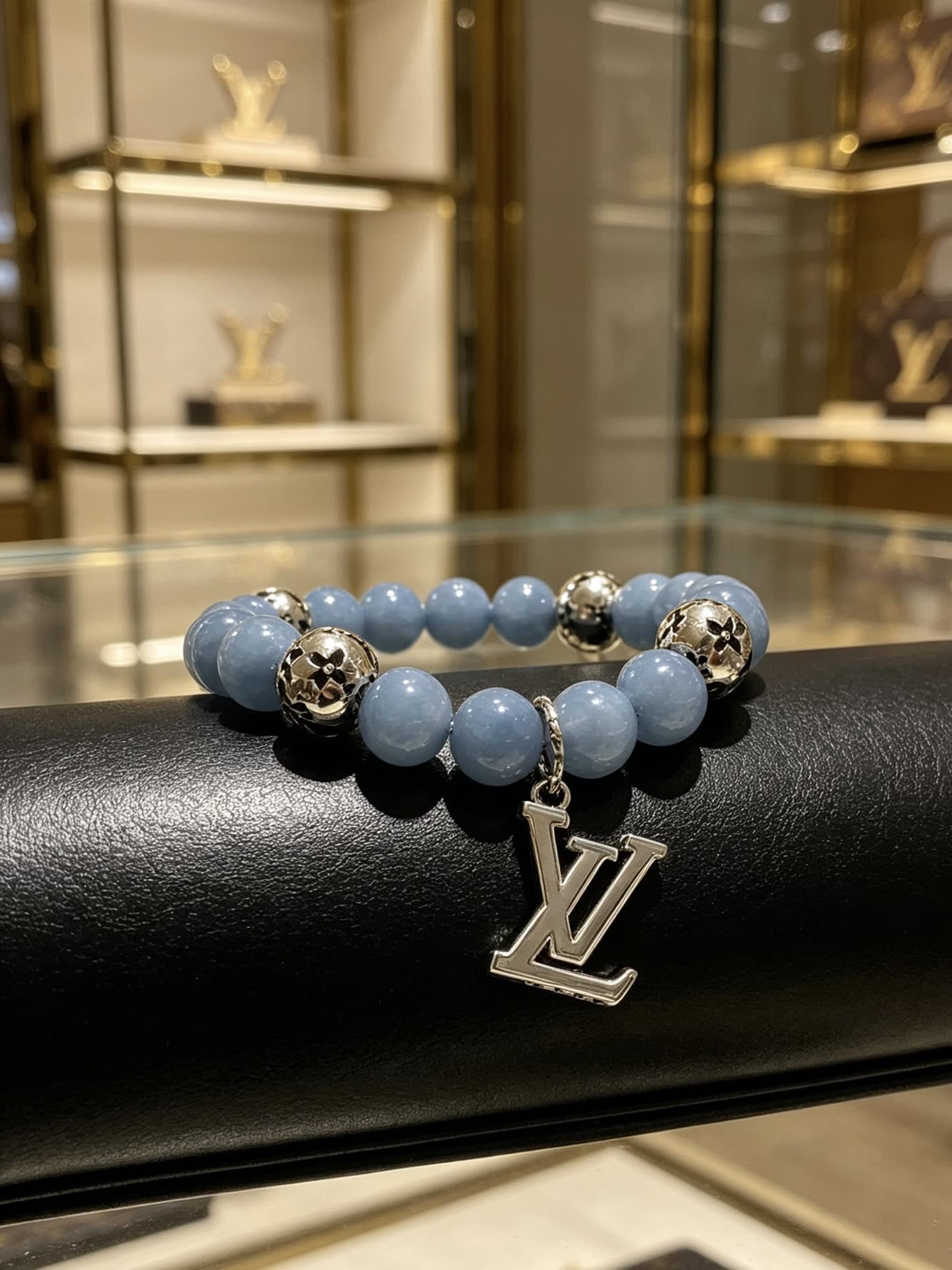 Louis Vuitton Blue Beaded Bracelet with Silver Accents